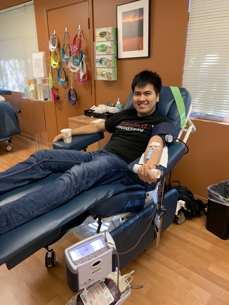 Donating blood at Stanford Blood Center