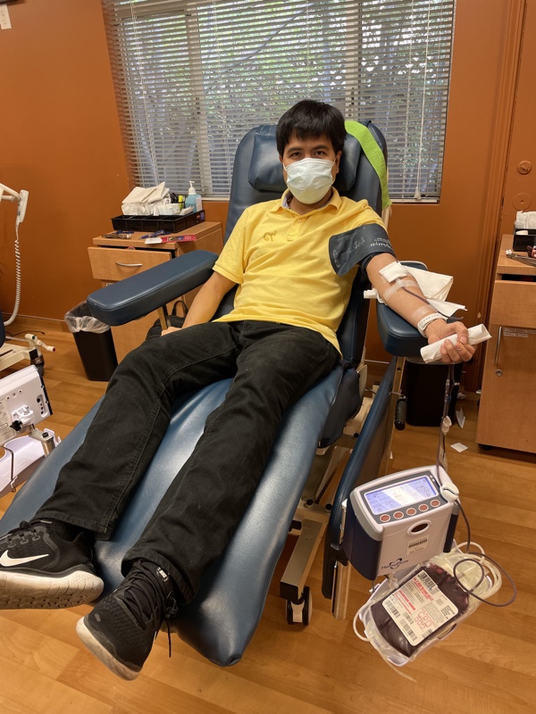 Donating blood at Stanford Blood Center